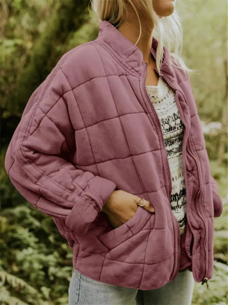 Ava Oversized Quilted Zip Jacket in Mauve