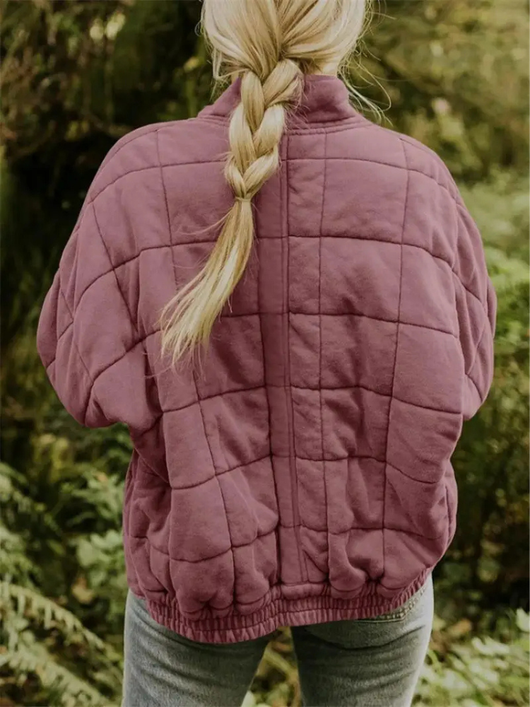 Ava Oversized Quilted Zip Jacket in Mauve