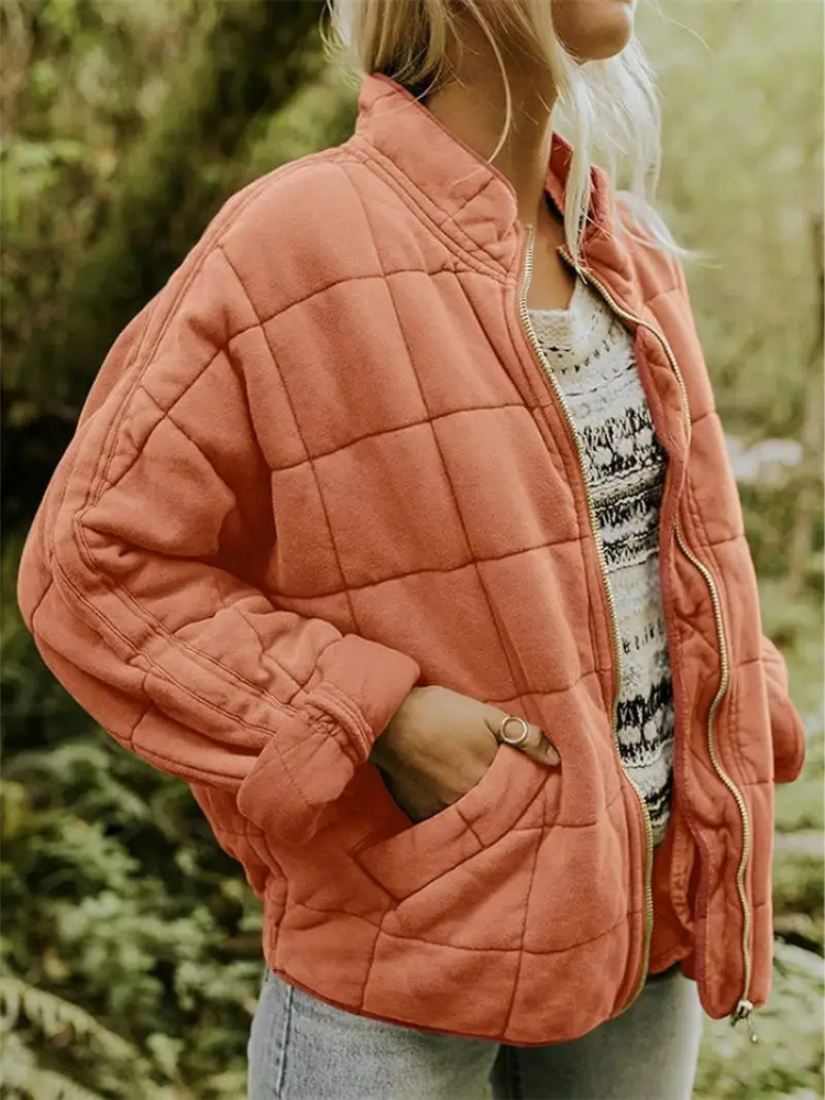 Ava Oversized Quilted Zip Jacket in Burnt Orange