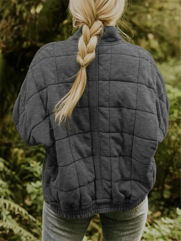 Ava Oversized Quilted Zip Jacket in Dark Grey