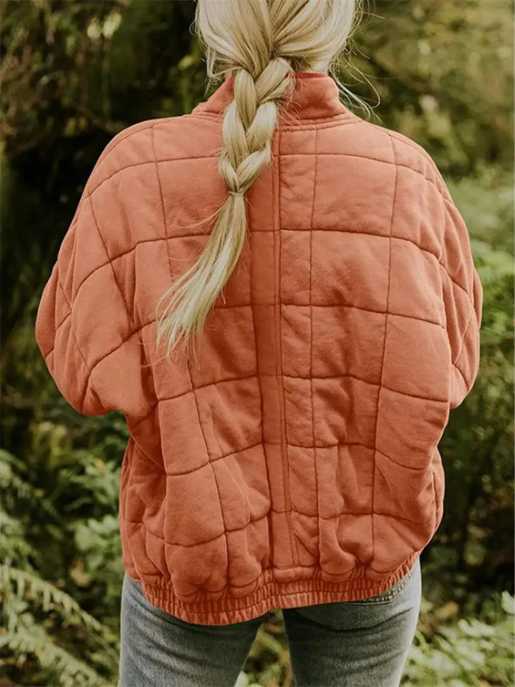 Ava Oversized Quilted Zip Jacket in Burnt Orange