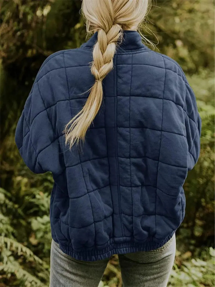 Ava Oversized Quilted Zip Jacket in Navy