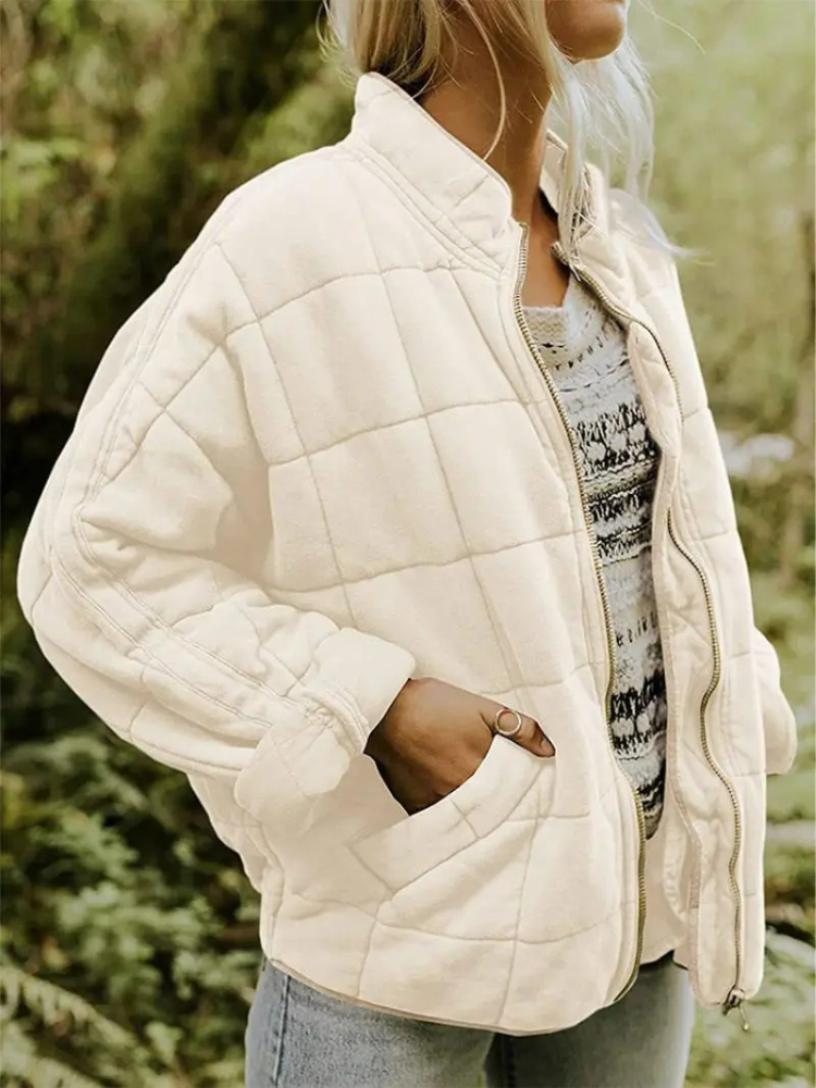 Ava Oversized Quilted Zip Jacket in Cream