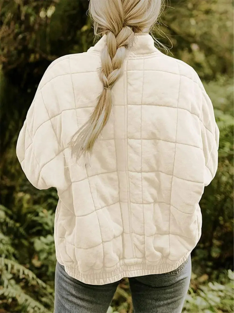 Ava Oversized Quilted Zip Jacket in Cream