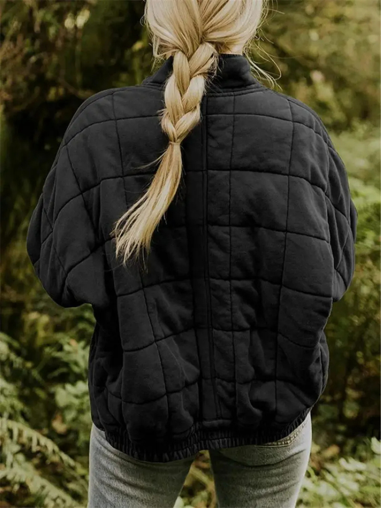 Ava Oversized Quilted Zip Jacket in Black