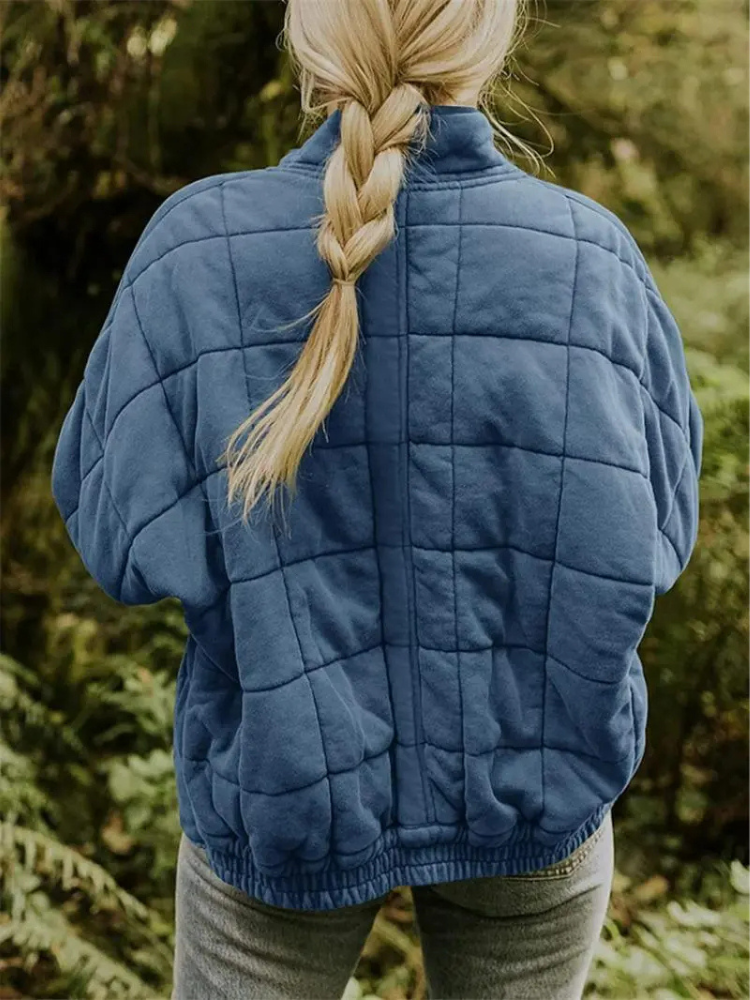 Ava Oversized Quilted Zip Jacket in Blue