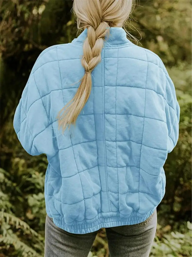 Ava Oversized Quilted Zip Jacket in Light Blue