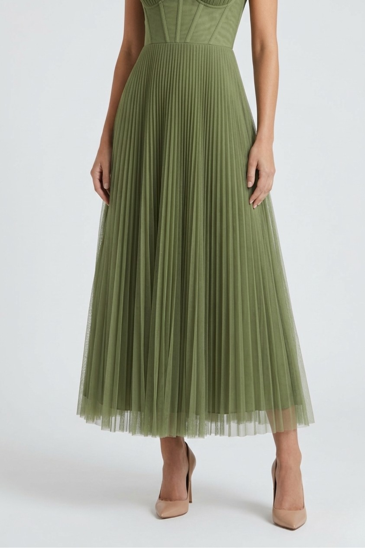 Alice sage green tulle bustier midi dress