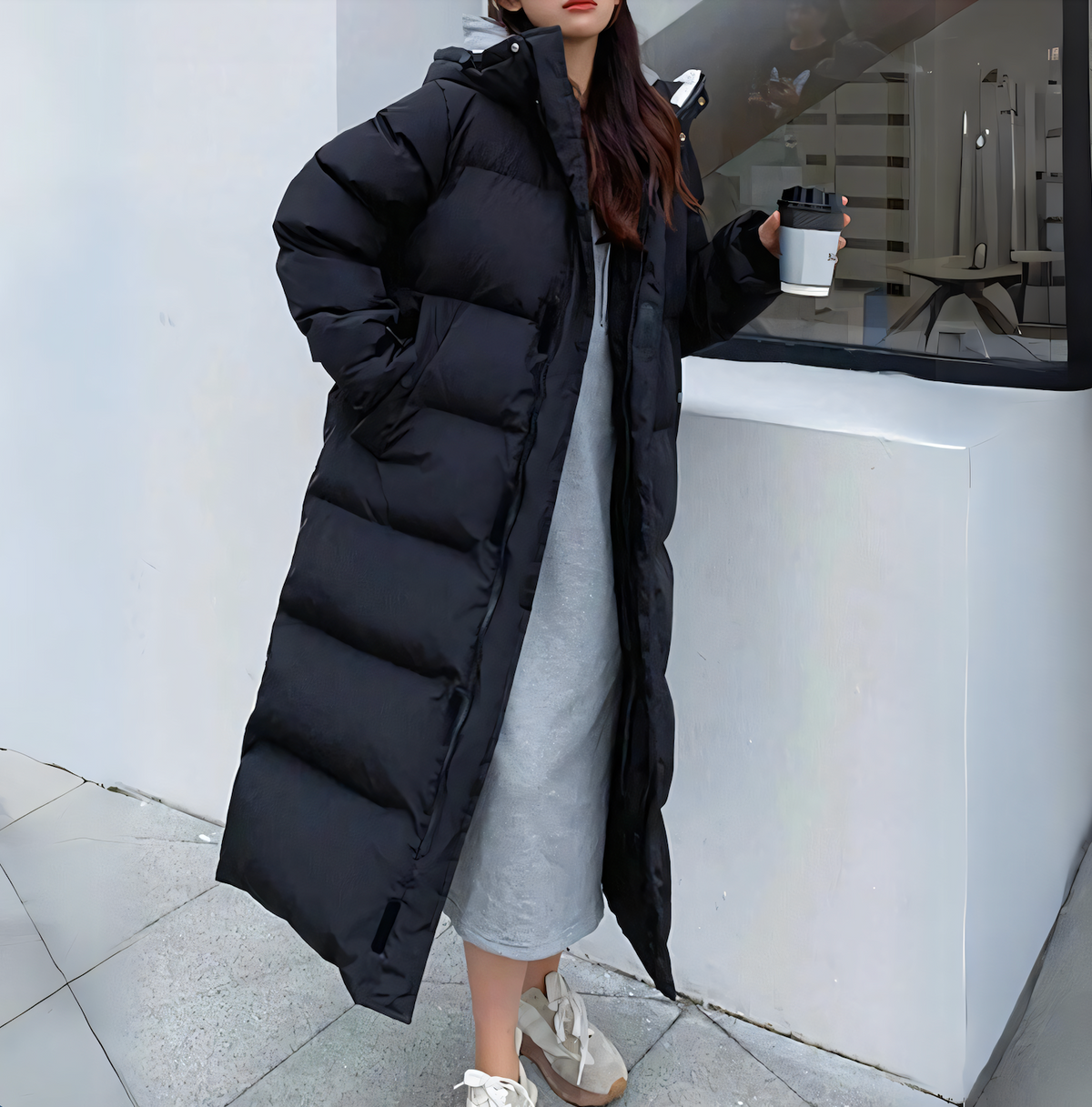 Bianca Long Oversized Hooded Puffer Coat in Black