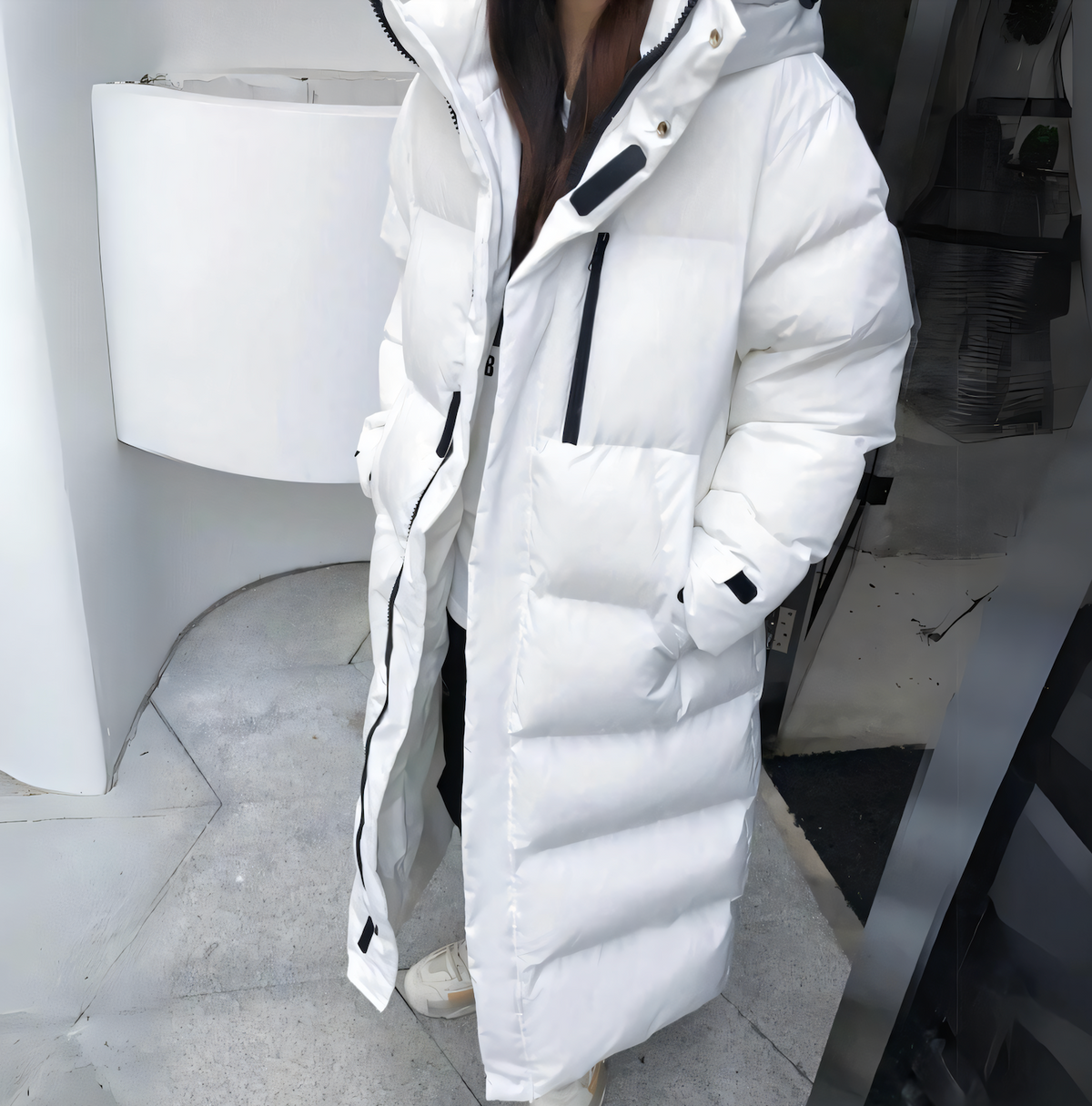 Bianca Long Oversized Hooded Puffer Coat in White
