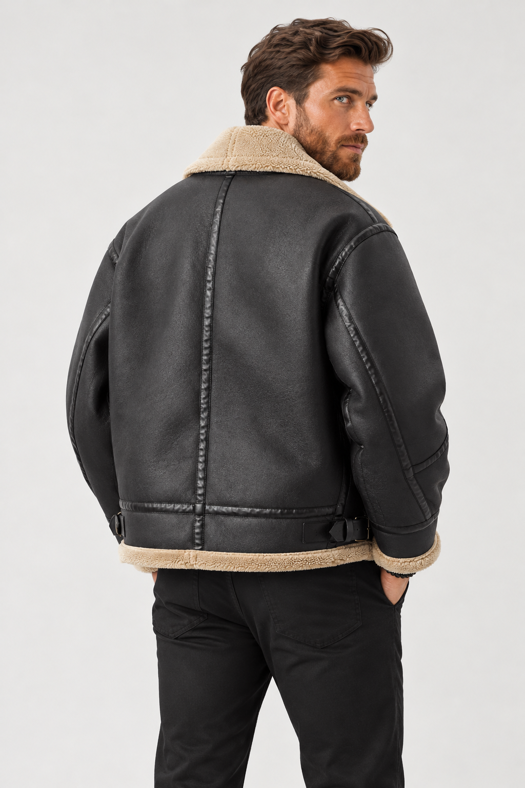 Homme Bomber Aviateur Col Laine Agneau