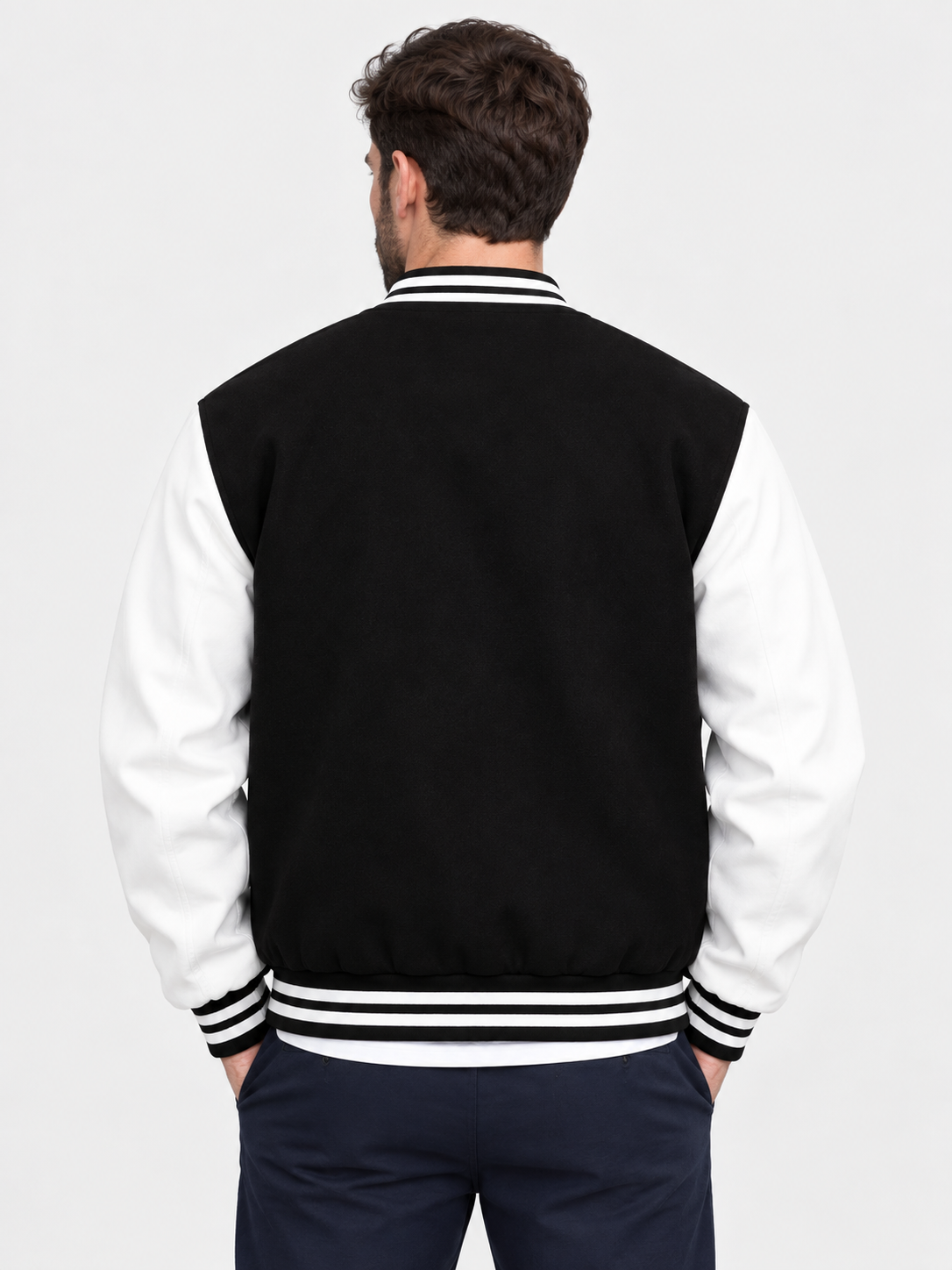 Men Black White Varsity Jacket
