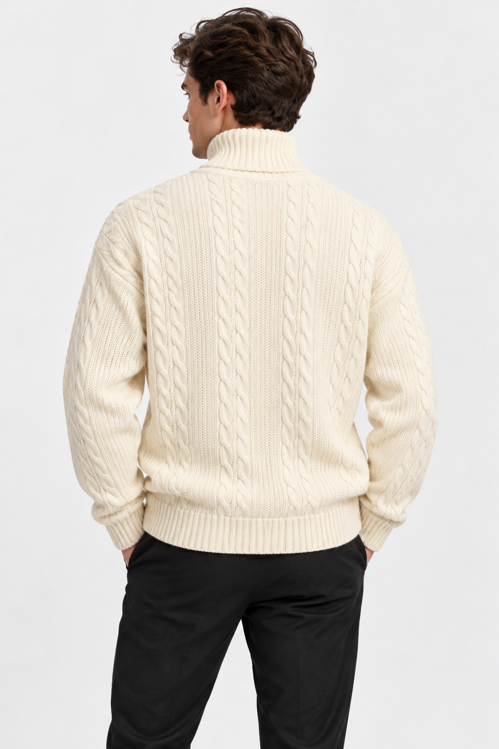Men Cable Knit Turtleneck Jumper Relaxed Fit