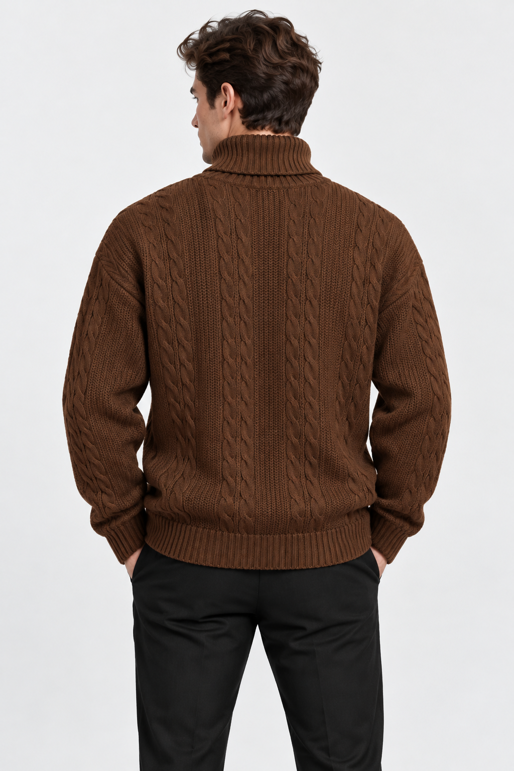 Men Cable Knit Turtleneck Jumper Relaxed Fit