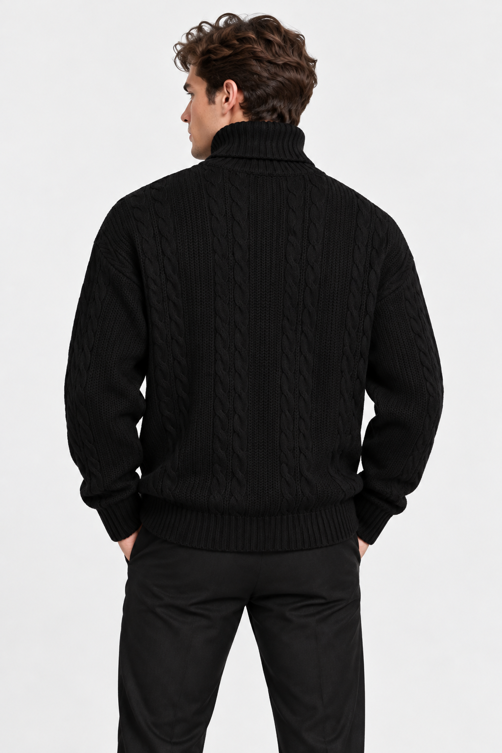 Men Cable Knit Turtleneck Jumper Relaxed Fit