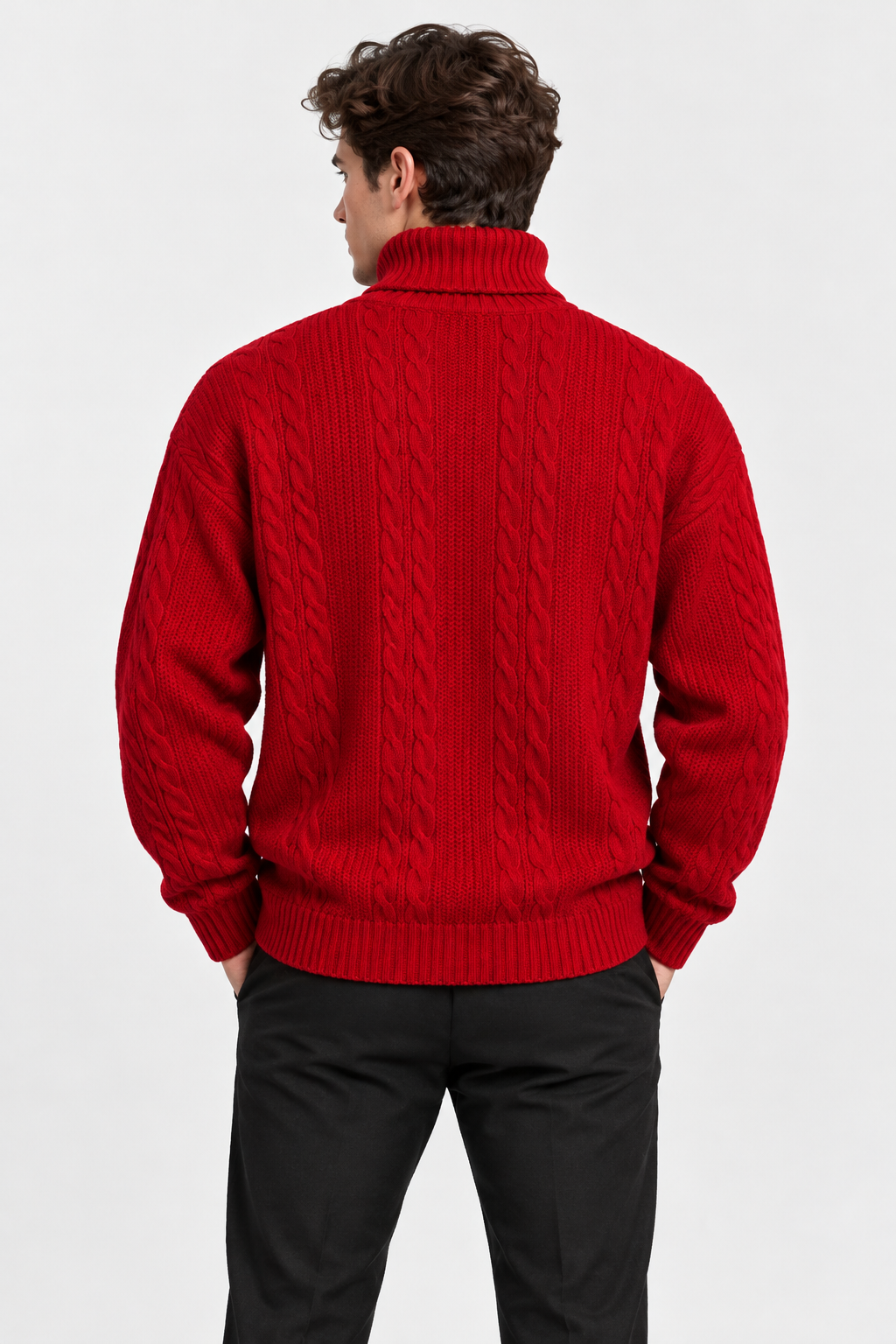Men Cable Knit Turtleneck Jumper Relaxed Fit