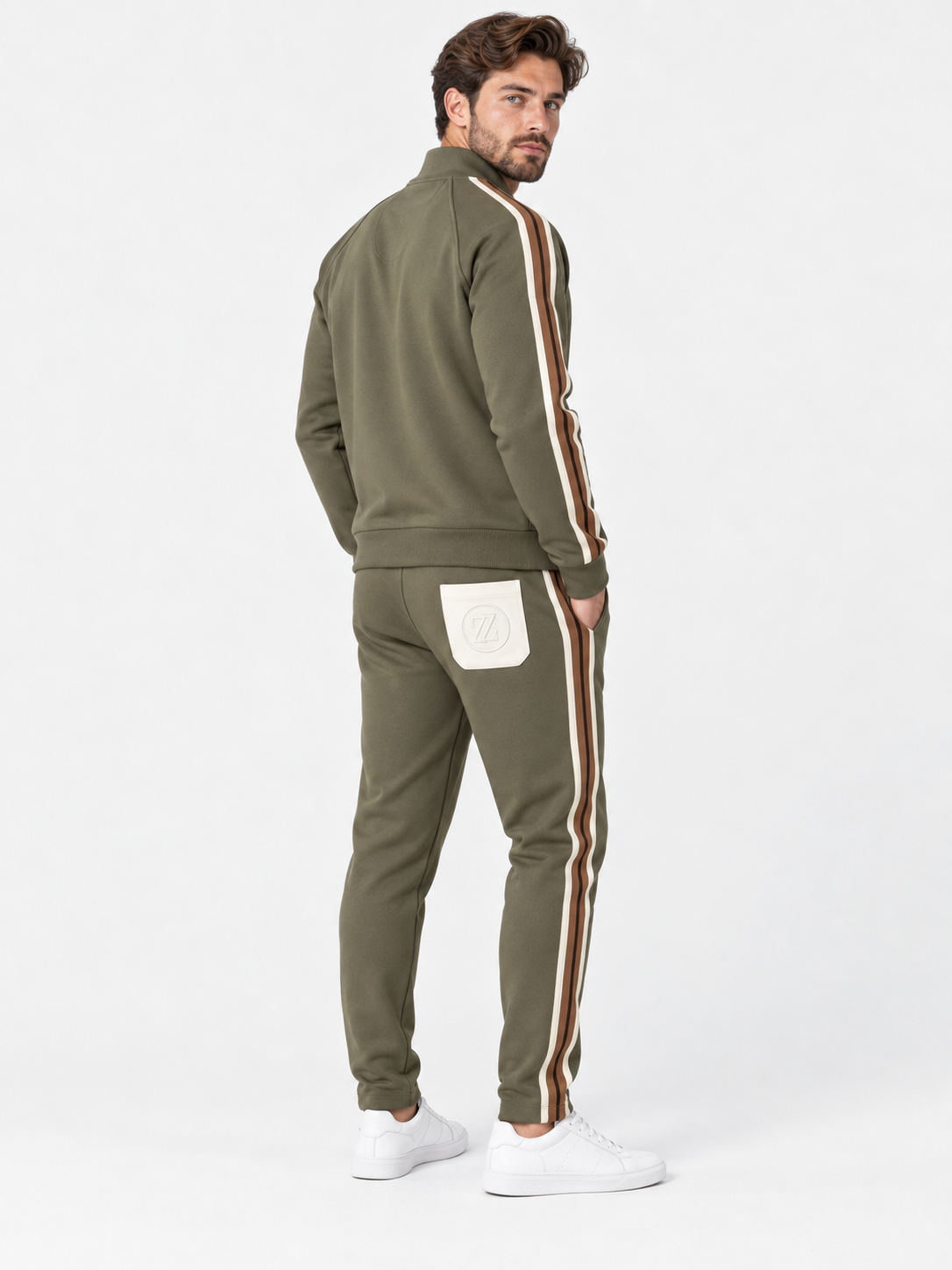 Men Full Zip Stripe Tracksuit Set