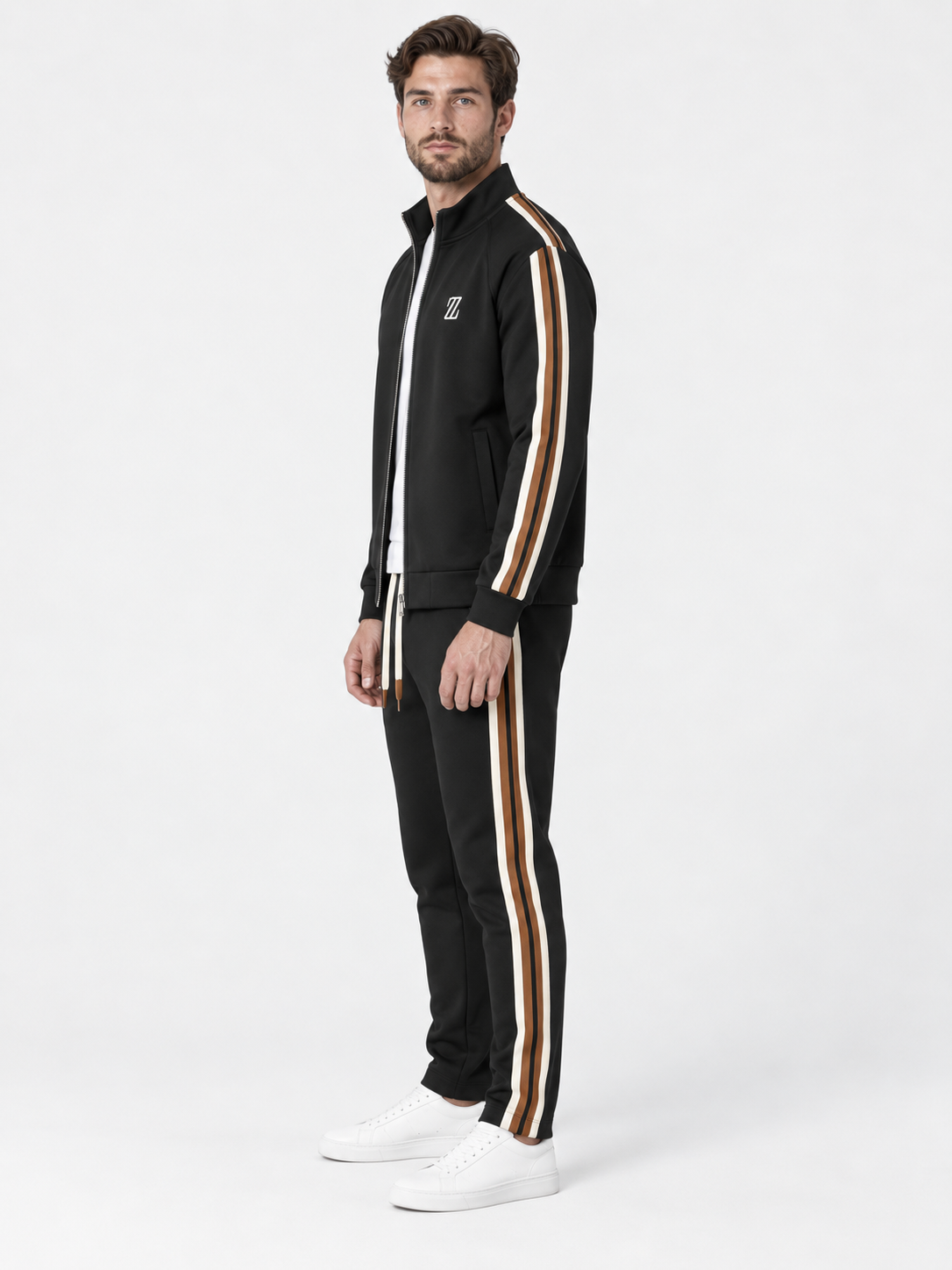 Men Full Zip Stripe Tracksuit Set