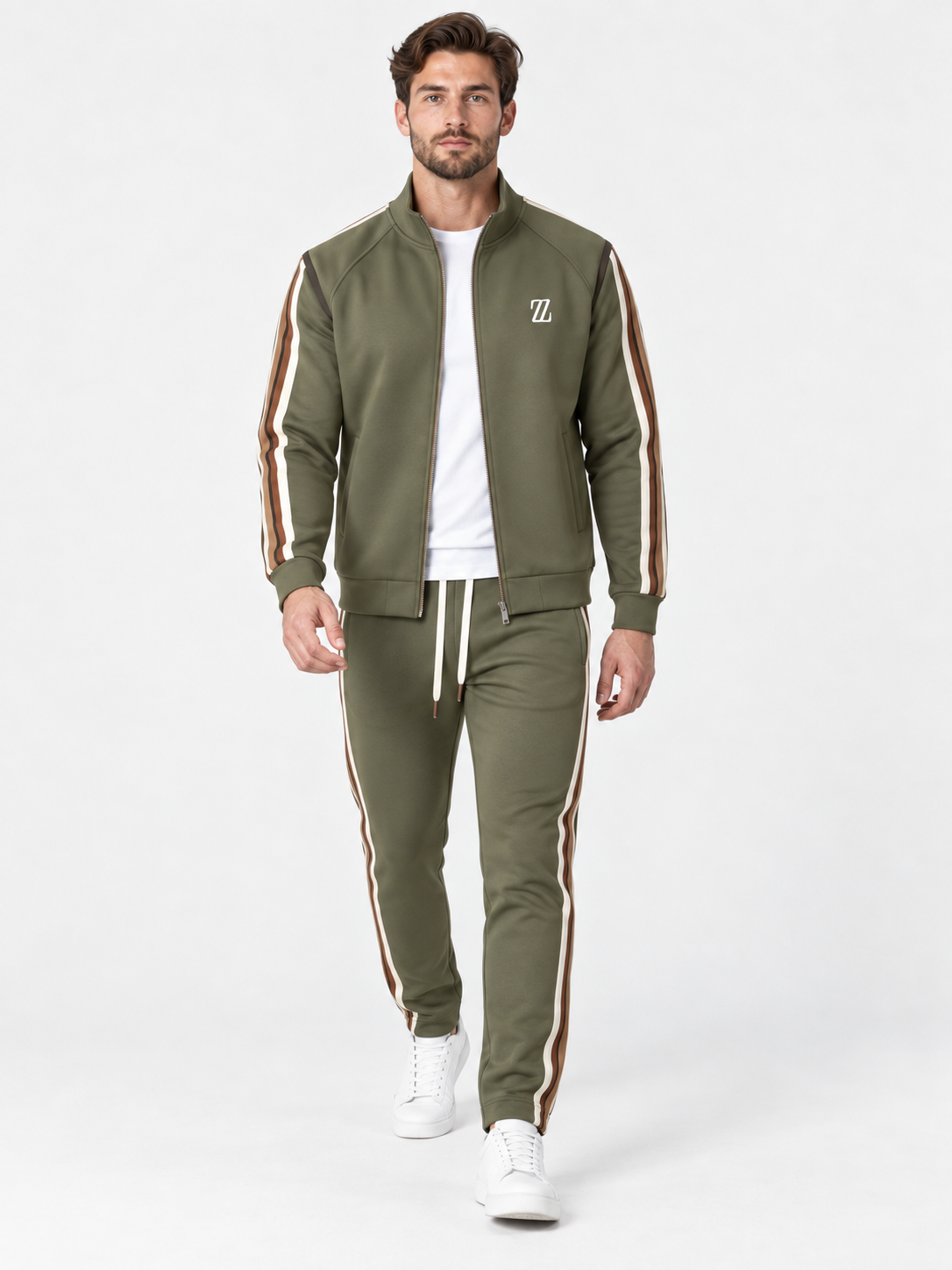 Men Full Zip Stripe Tracksuit Set