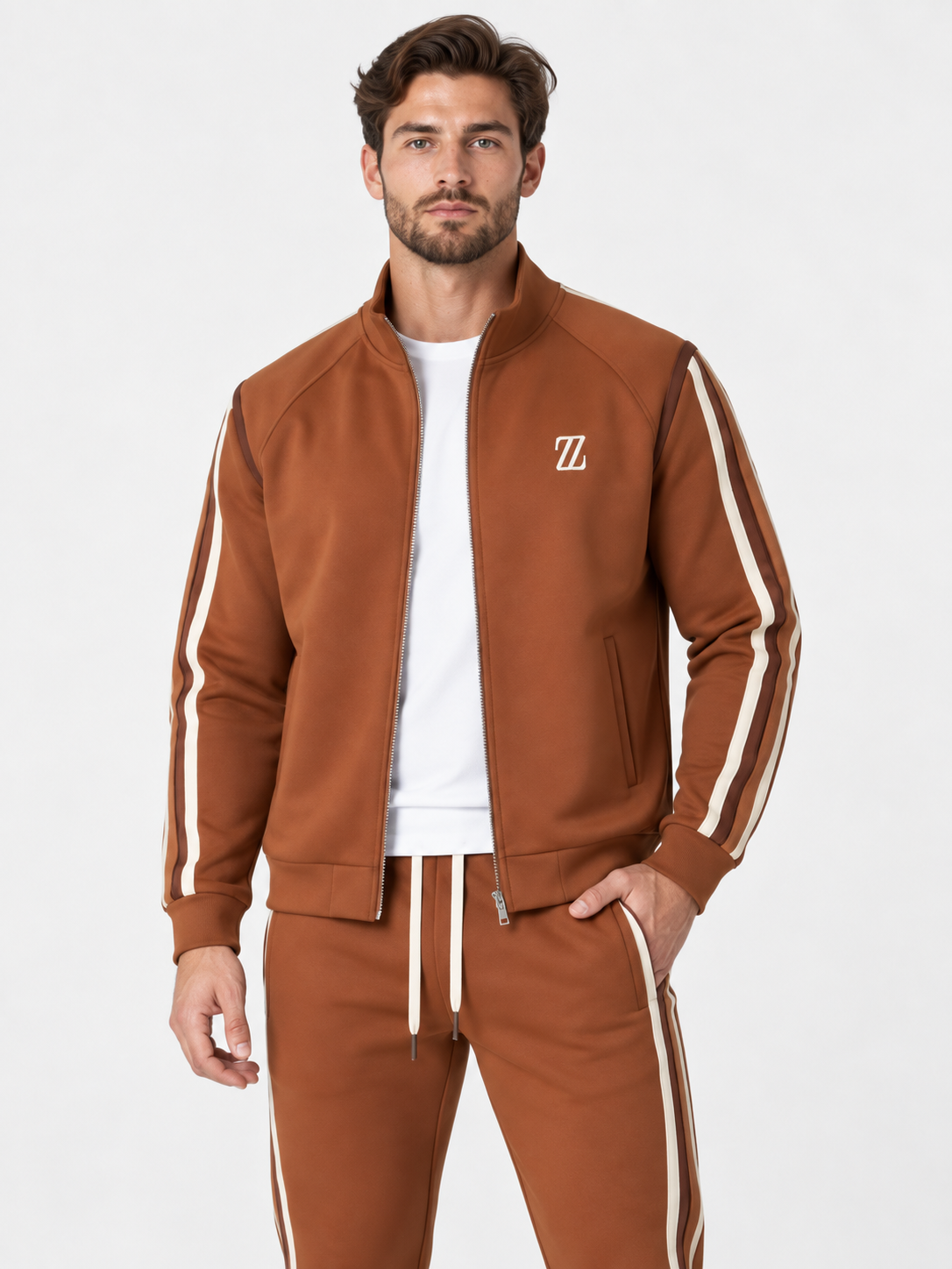 Men Full Zip Stripe Tracksuit Set