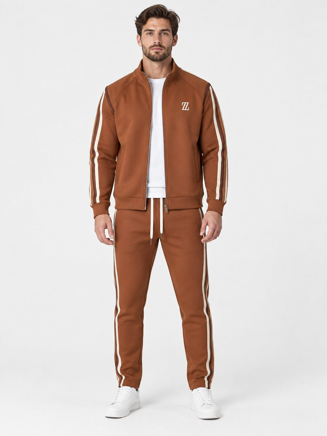 Men Full Zip Stripe Tracksuit Set