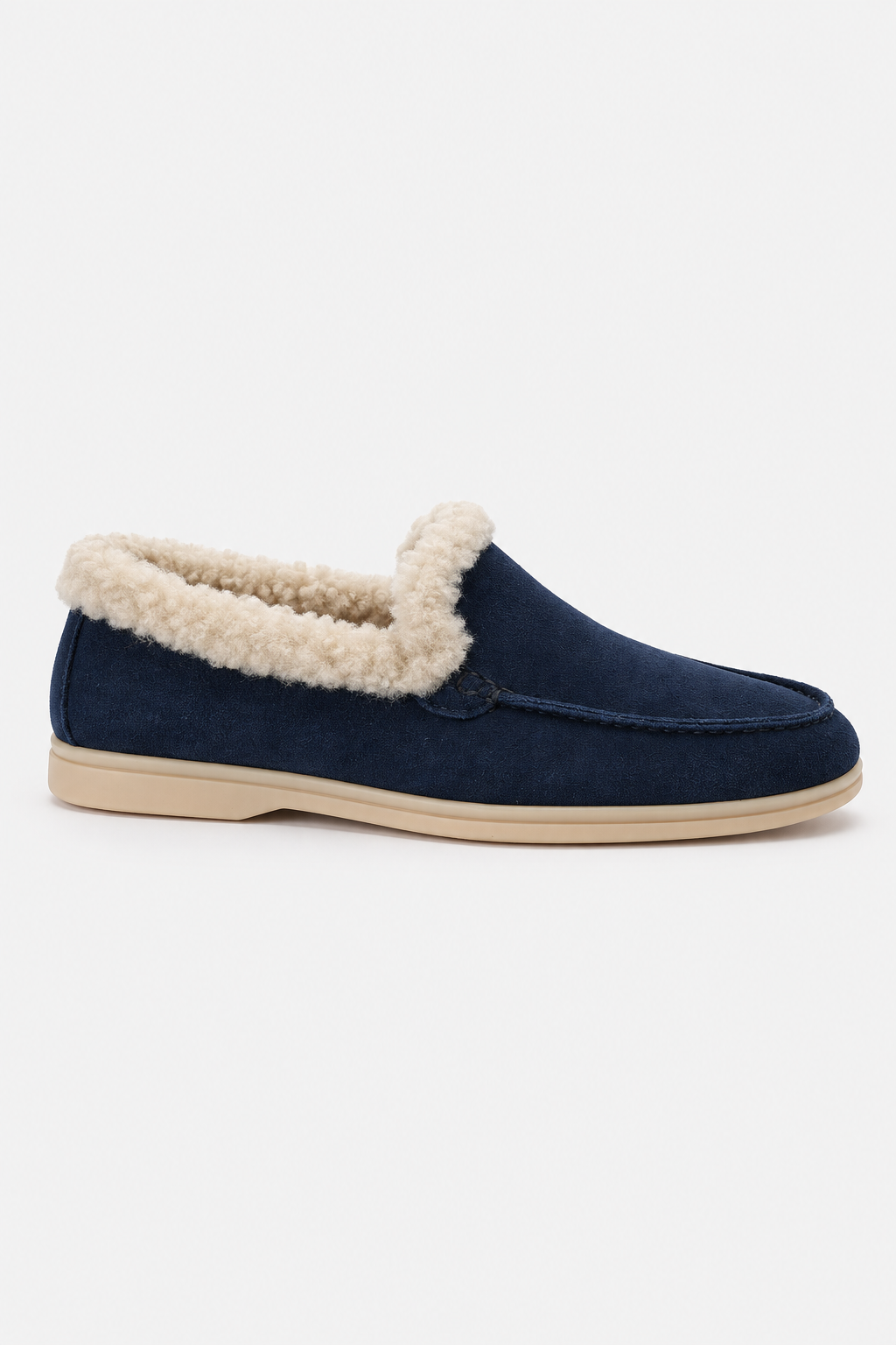 Mocassini da uomo slip-on effetto camoscio con interno foderato in pelliccia