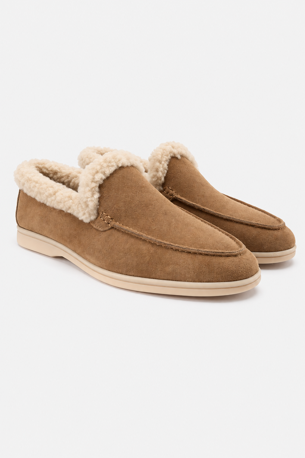 Mocassini da uomo slip-on effetto camoscio con interno foderato in pelliccia