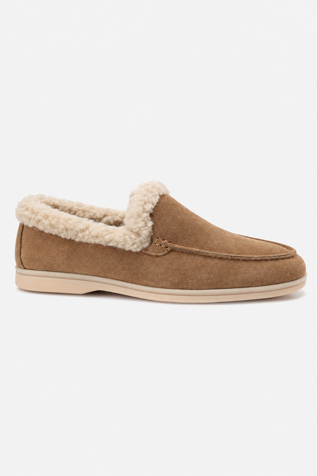 Mocassini da uomo slip-on effetto camoscio con interno foderato in pelliccia