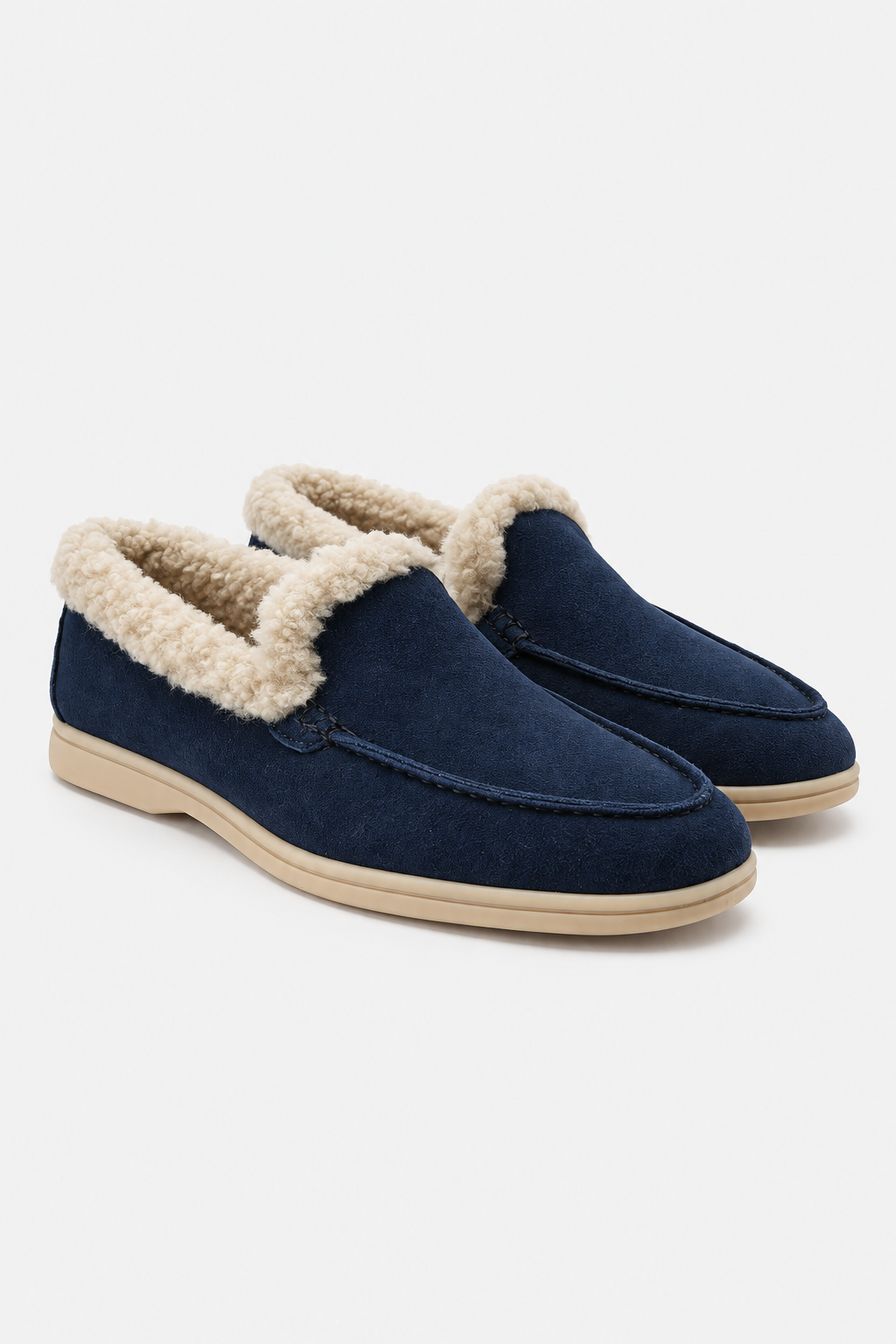 Mocassini da uomo slip-on effetto camoscio con interno foderato in pelliccia
