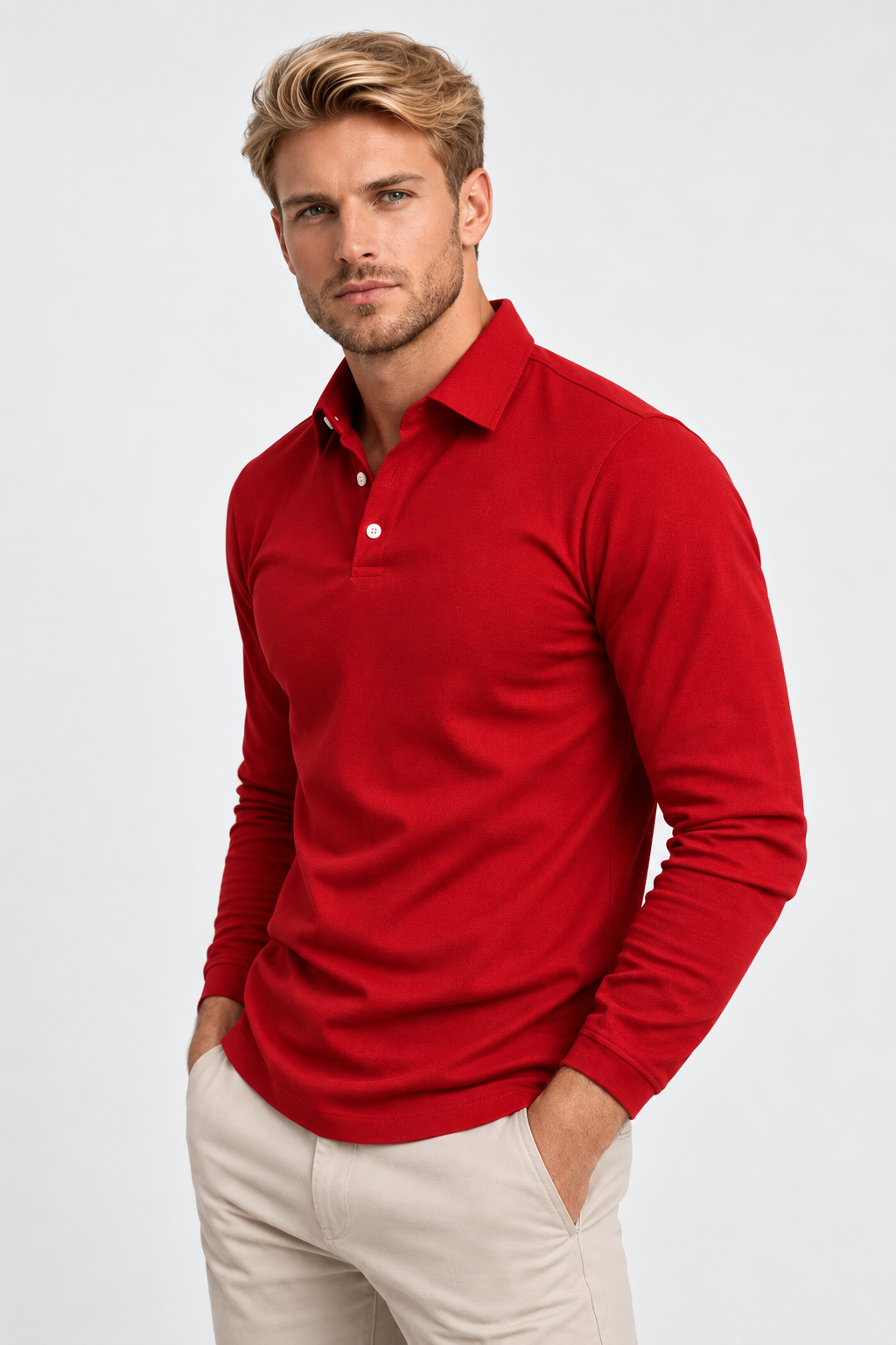Men Long Sleeve Polo Shirt Relaxed Fit