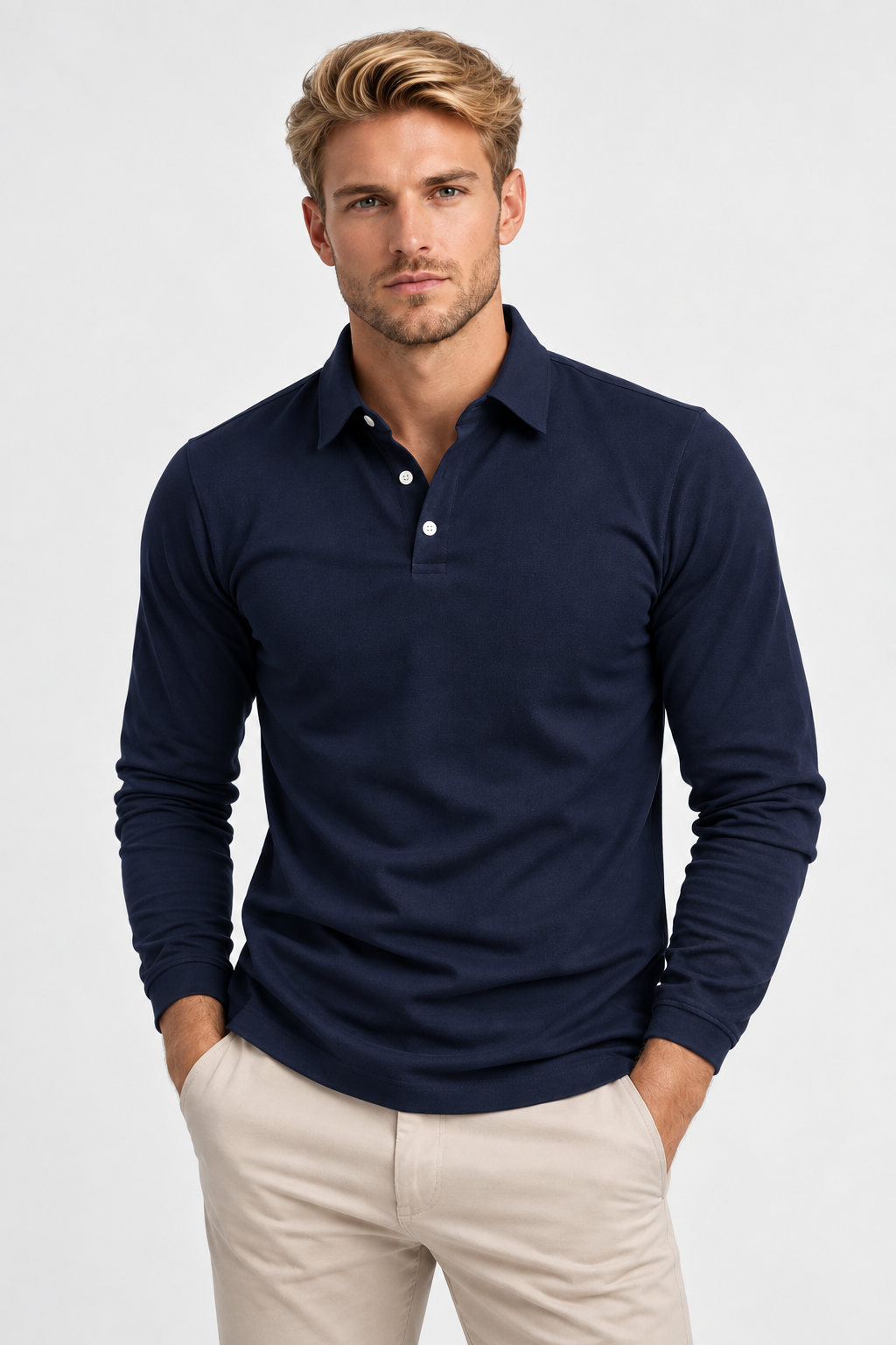 Men Long Sleeve Polo Shirt Relaxed Fit
