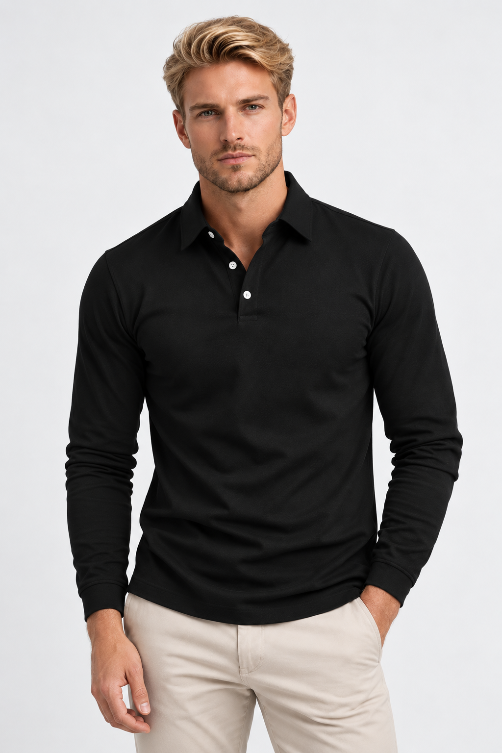 Men Long Sleeve Polo Shirt Relaxed Fit