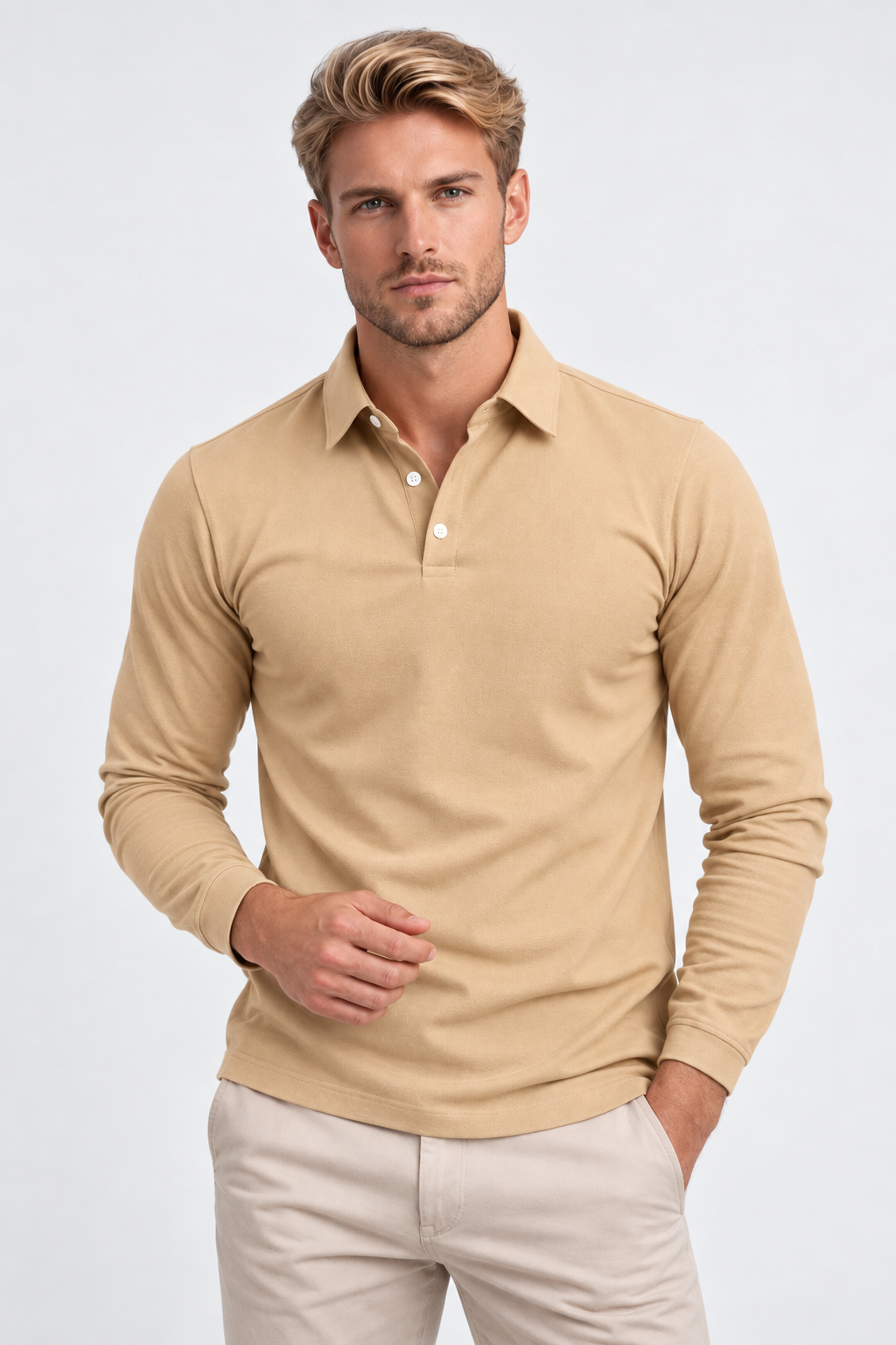 Men Long Sleeve Polo Shirt Relaxed Fit