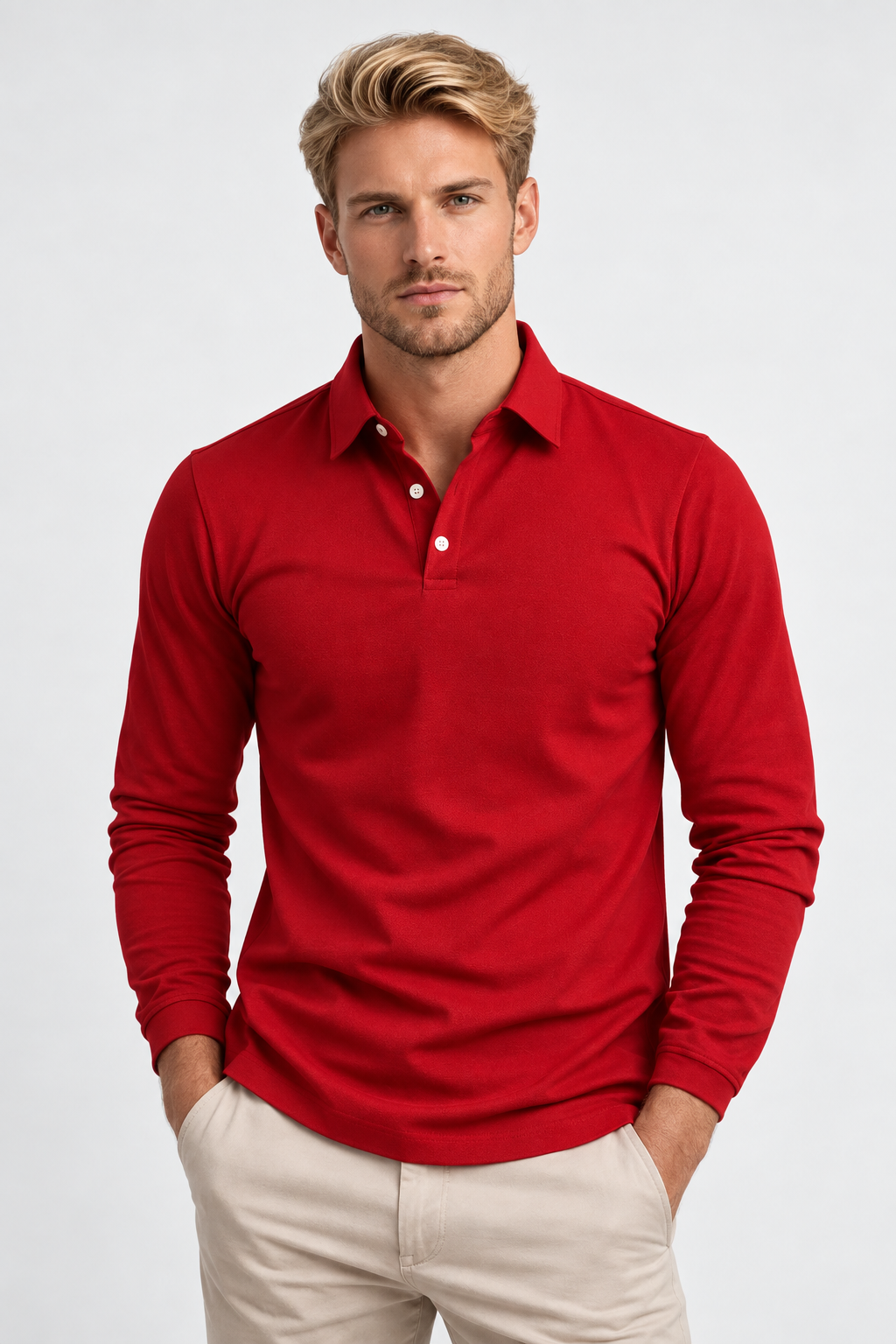 Men Long Sleeve Polo Shirt Relaxed Fit