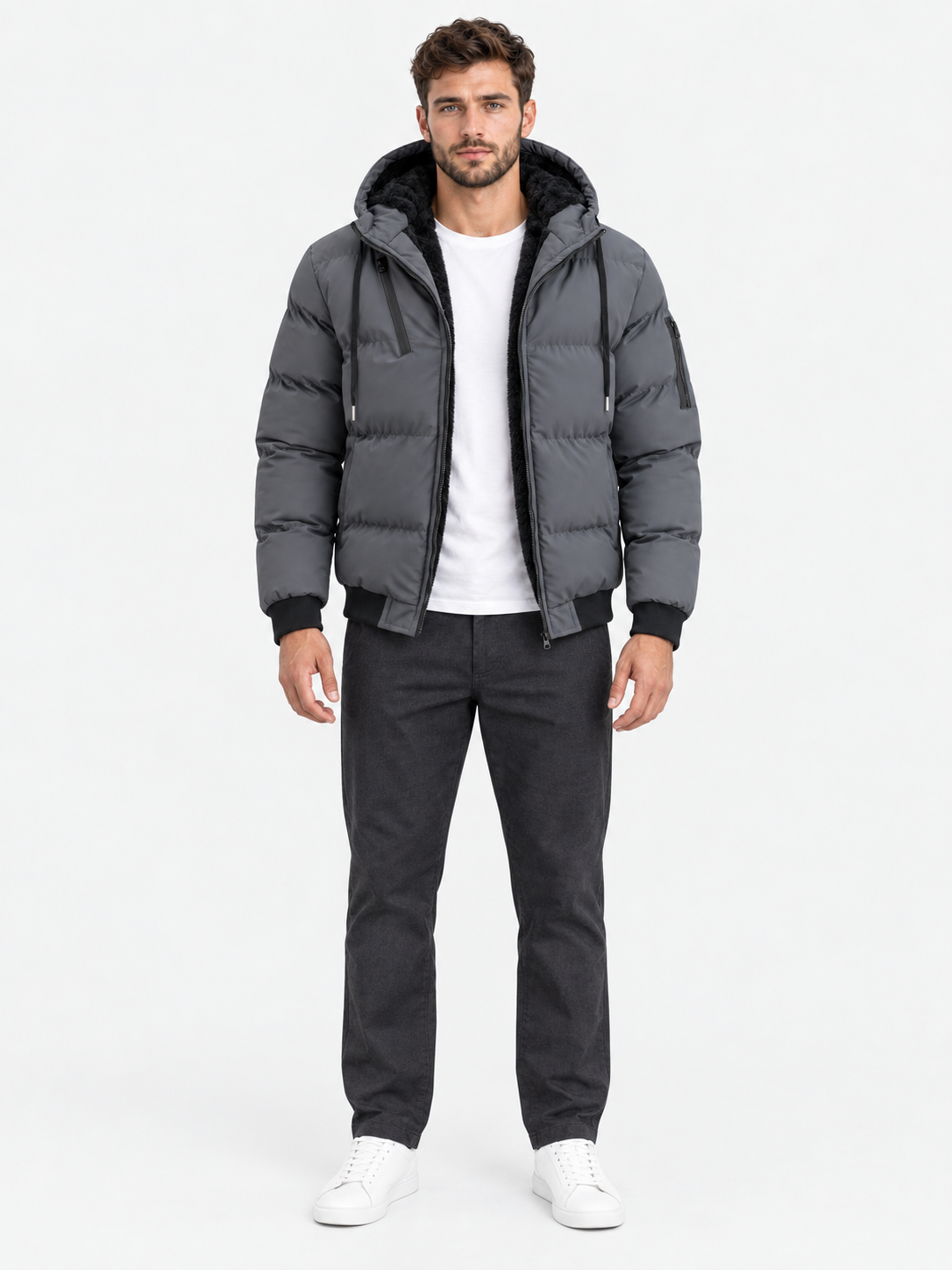Men Quilted Puffer Jacket Fleece Lined