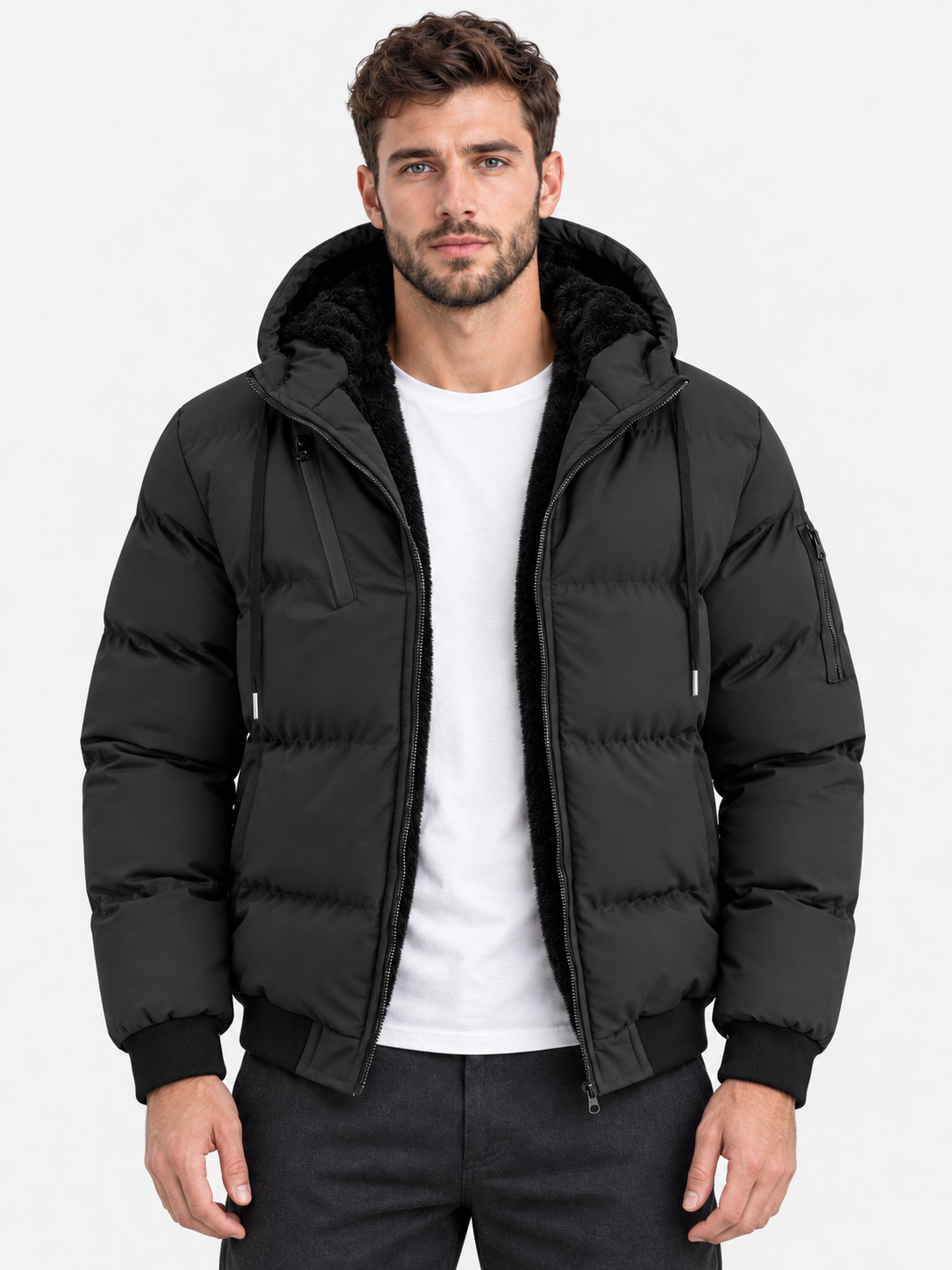 Men Quilted Puffer Jacket Fleece Lined
