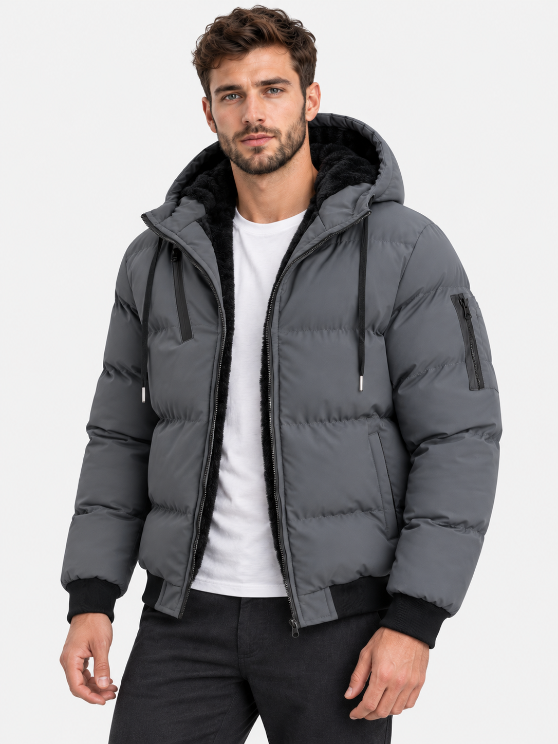 Men Quilted Puffer Jacket Fleece Lined