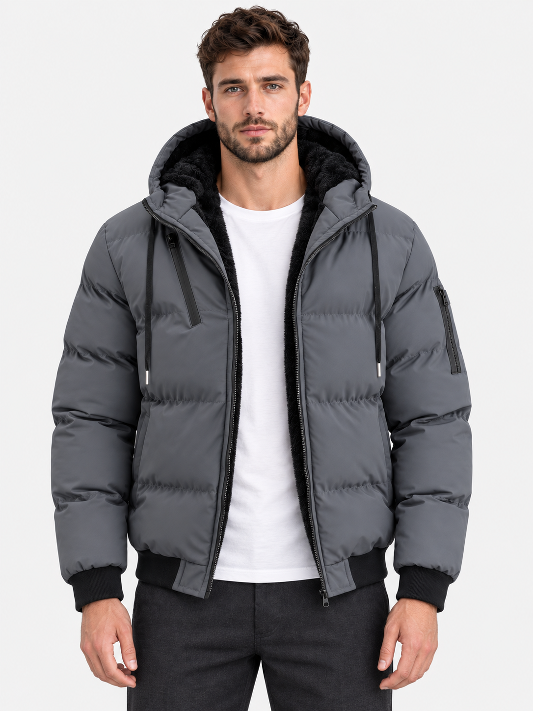 Men Quilted Puffer Jacket Fleece Lined