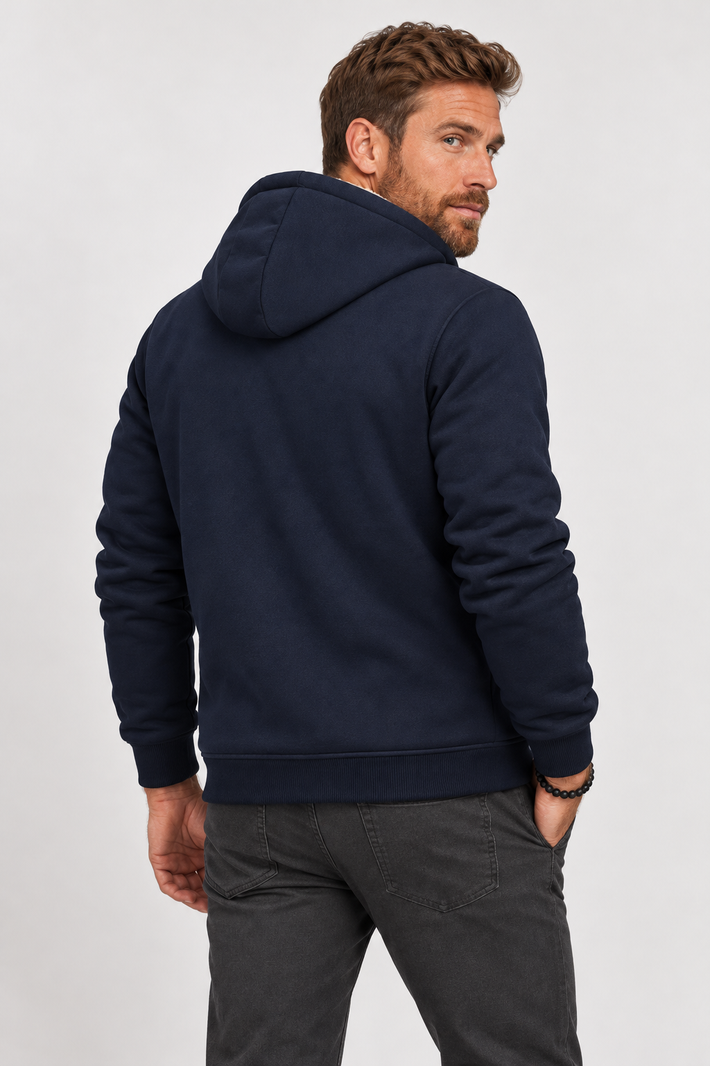 Giacca con cappuccio da uomo foderata in pile sherpa