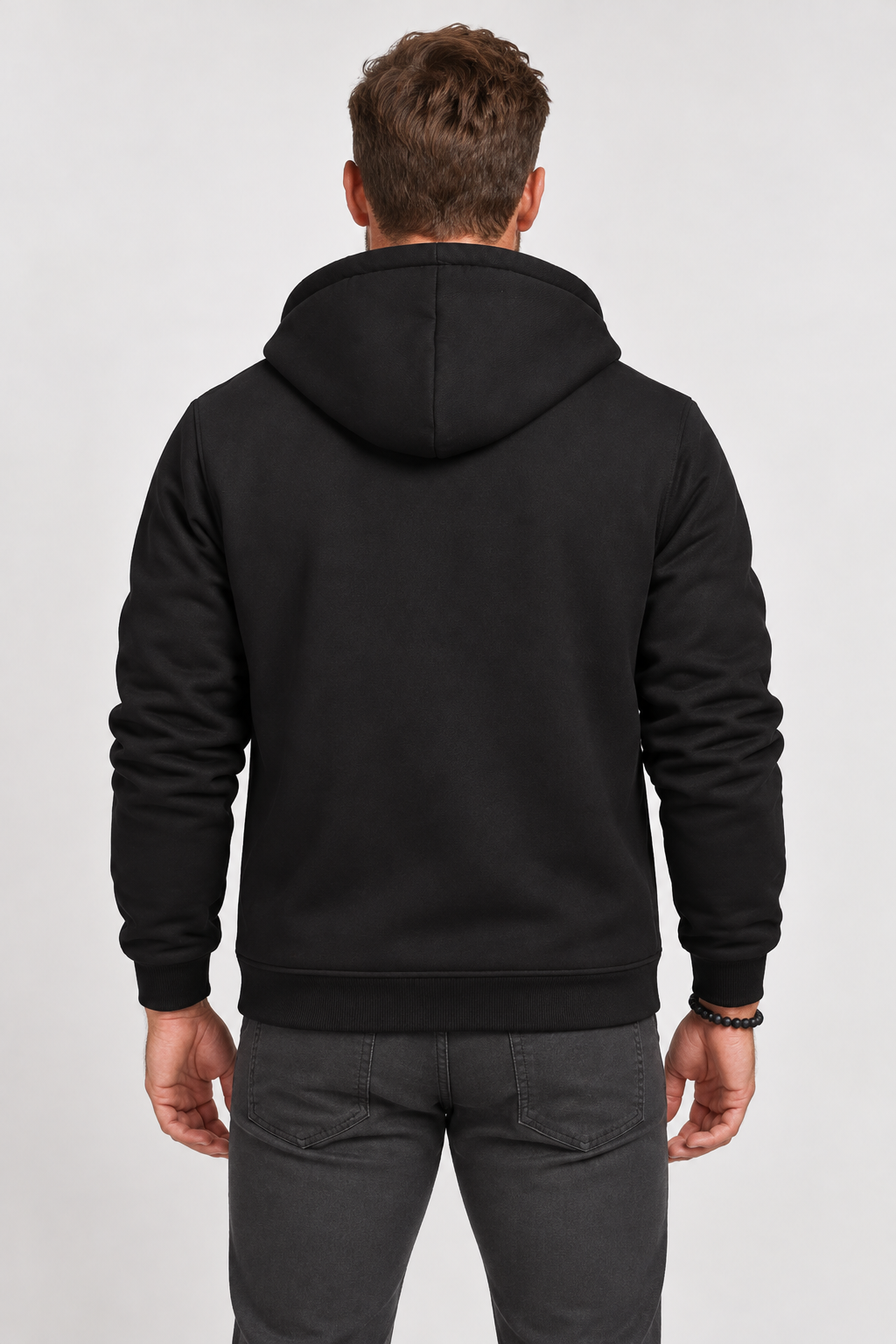 Giacca con cappuccio da uomo foderata in pile sherpa