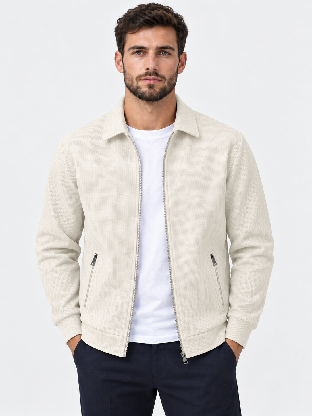 Men Textured Harrington Jacket