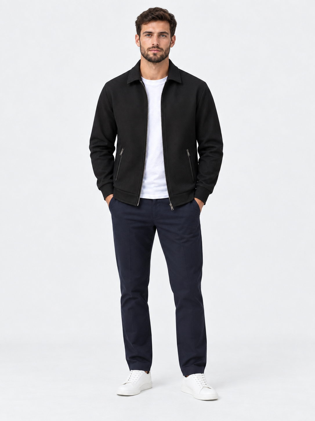 Men Textured Harrington Jacket