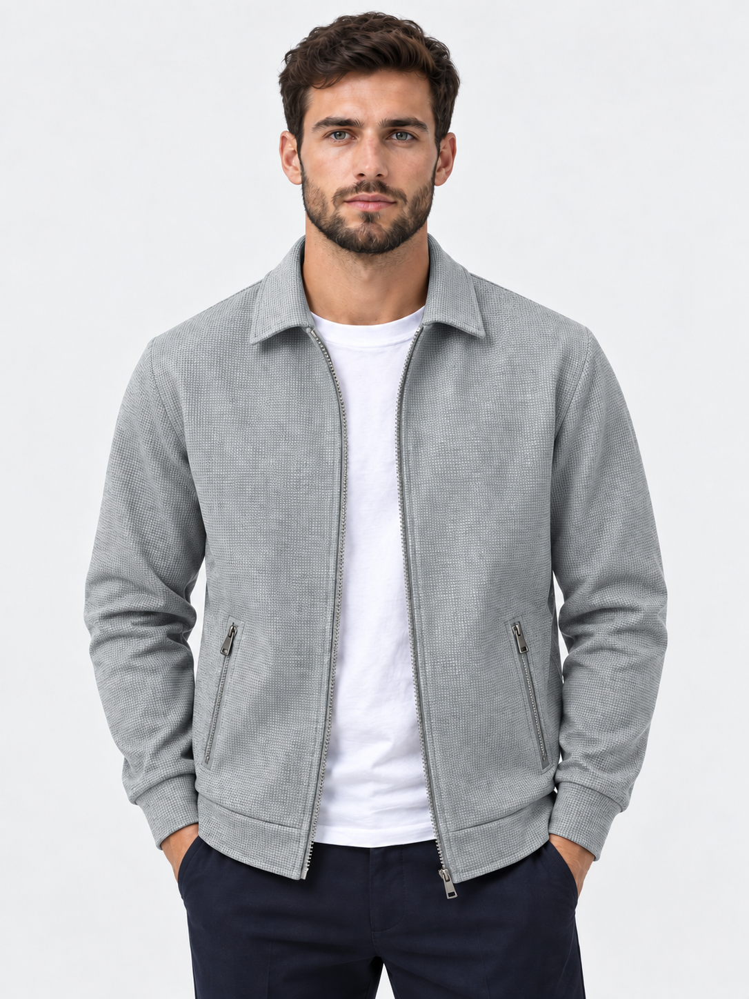 Men Textured Harrington Jacket