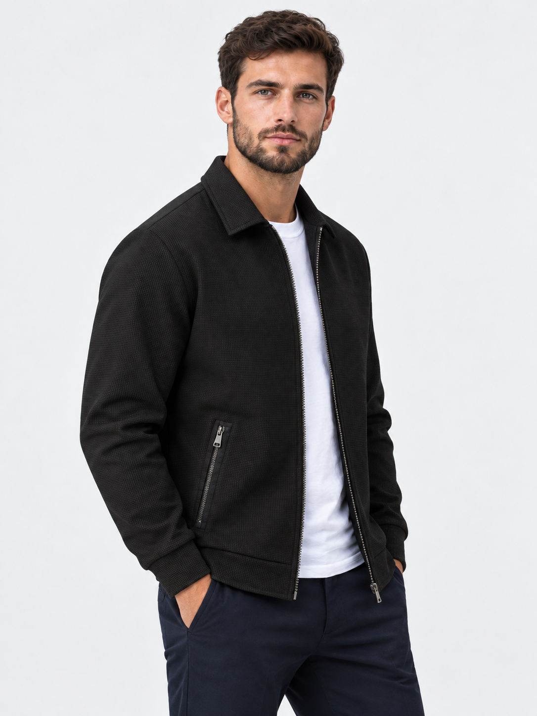 Men Textured Harrington Jacket