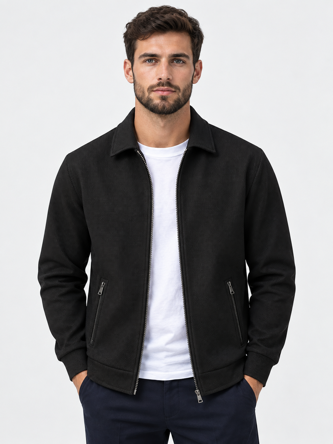 Men Textured Harrington Jacket