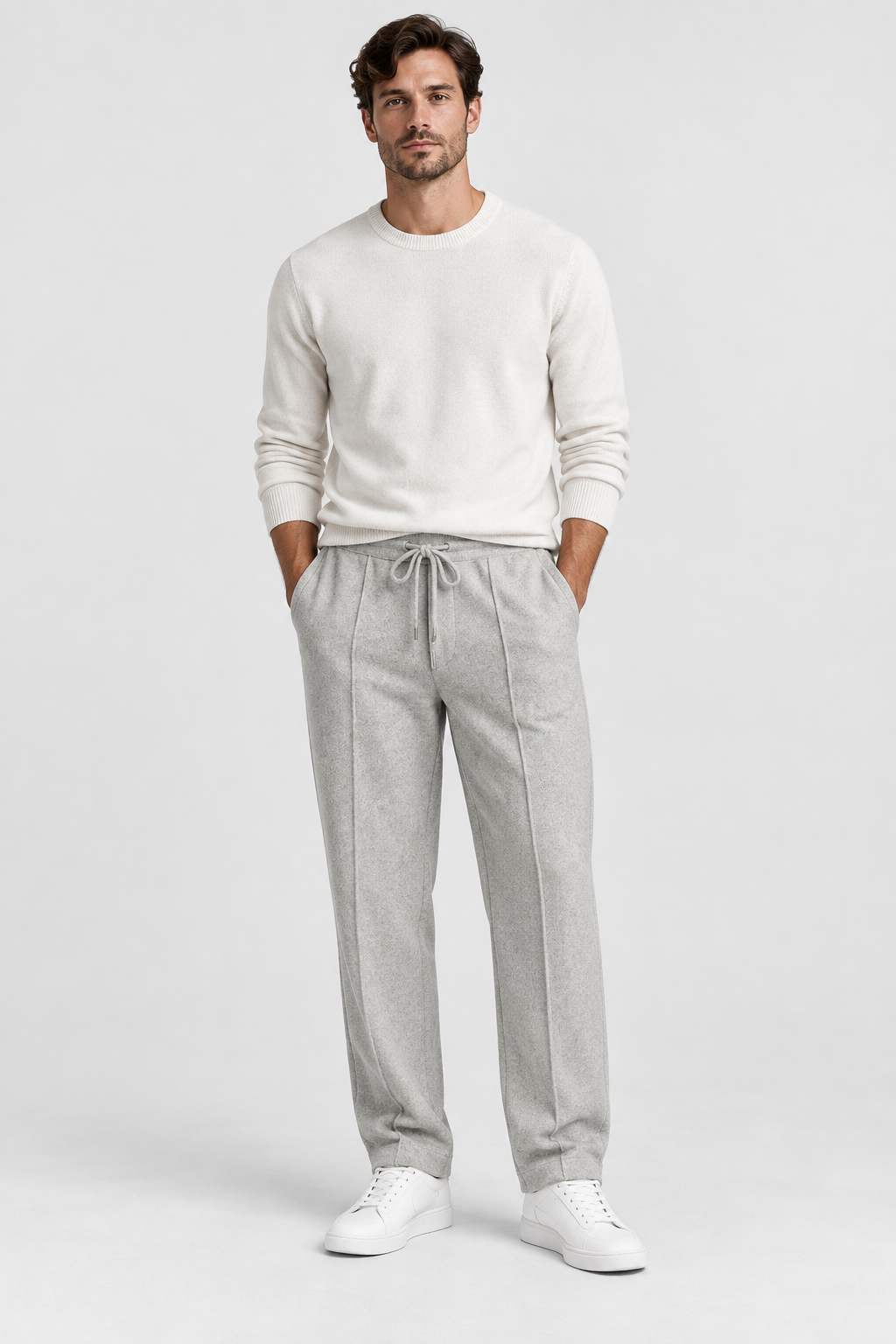 Pantaloni uomo in maglia di lana a gamba dritta