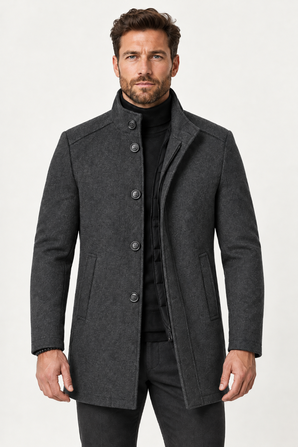 Men Wool Look Coat Mid Length