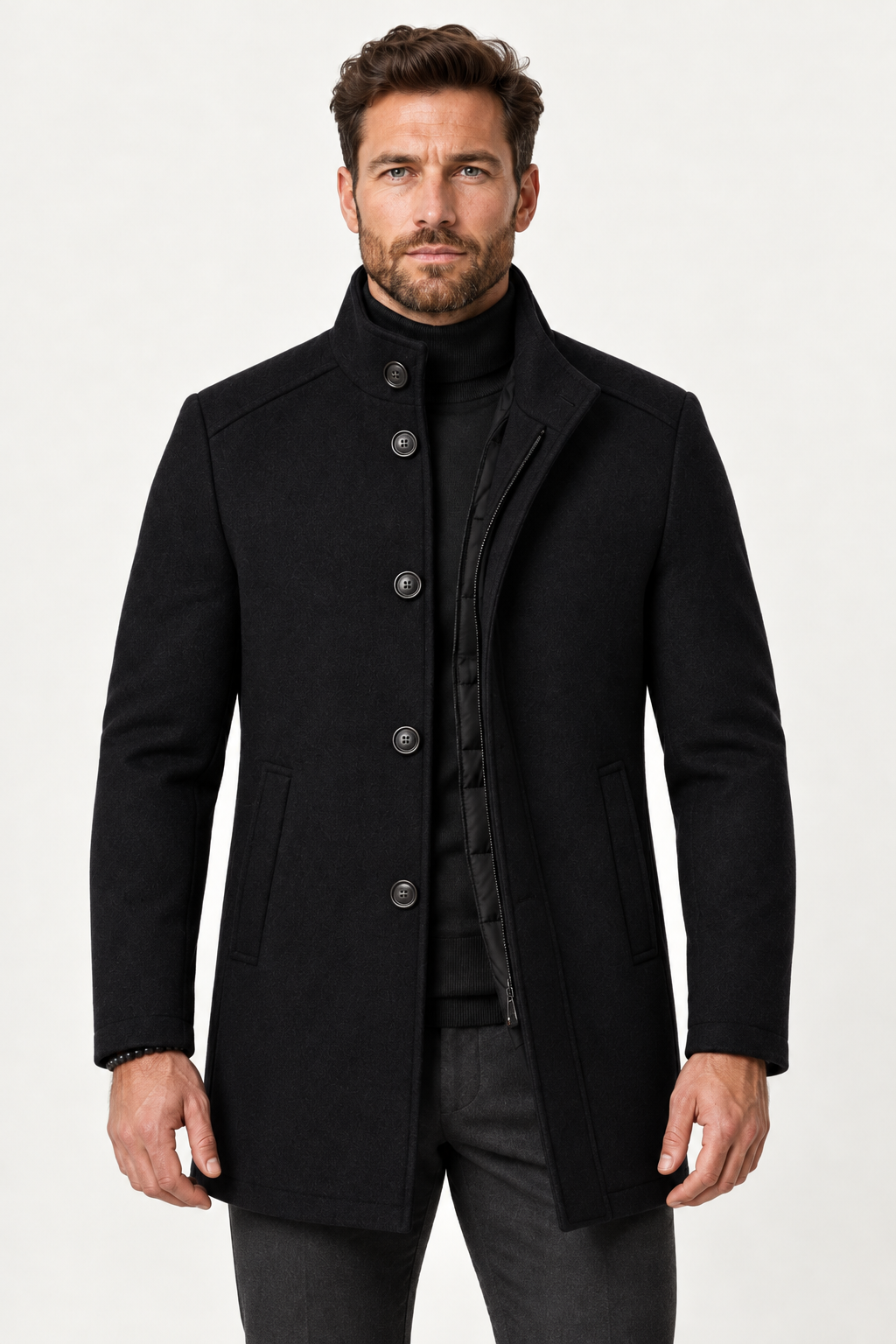 Men Wool Look Coat Mid Length