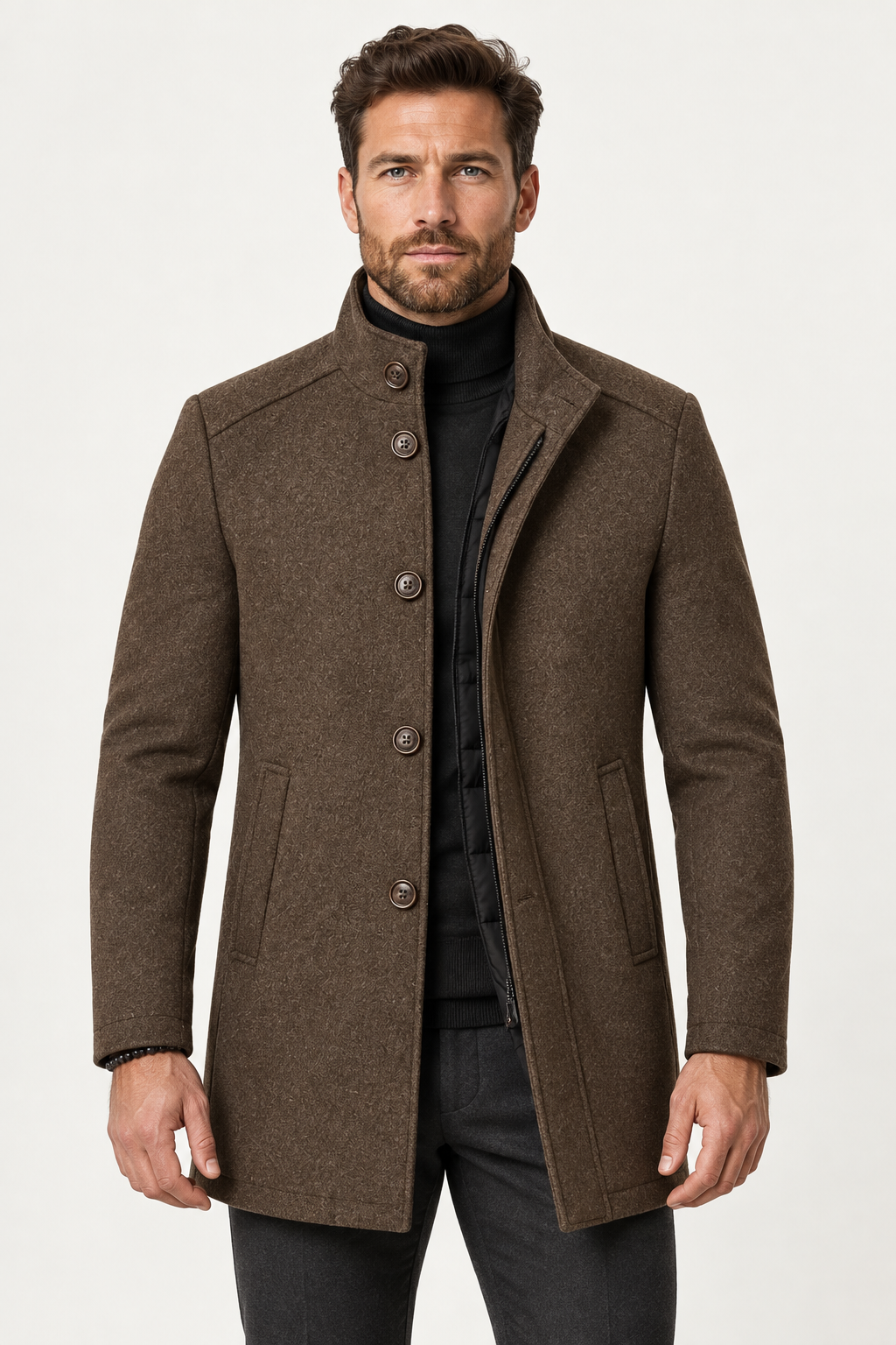 Men Wool Look Coat Mid Length