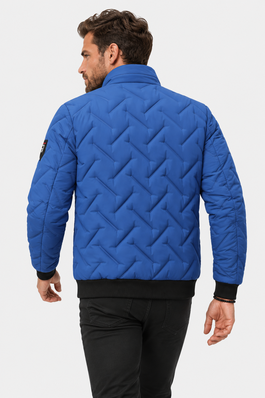 Men Quilted Stand Collar Bomber Jacket